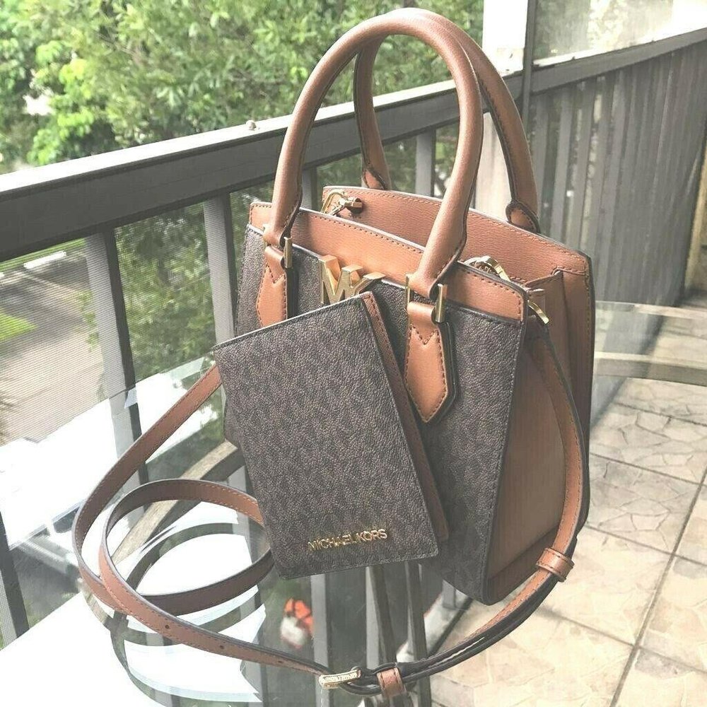 SATCHEL BAG PURSE MK BROWN + PASSPORT WALLET